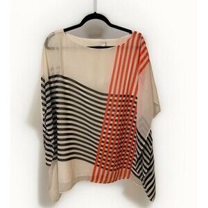 Calvin‎ Klein Womens Stripe Kaftan Dolman Blouse Multicolored Size XL + Scarf